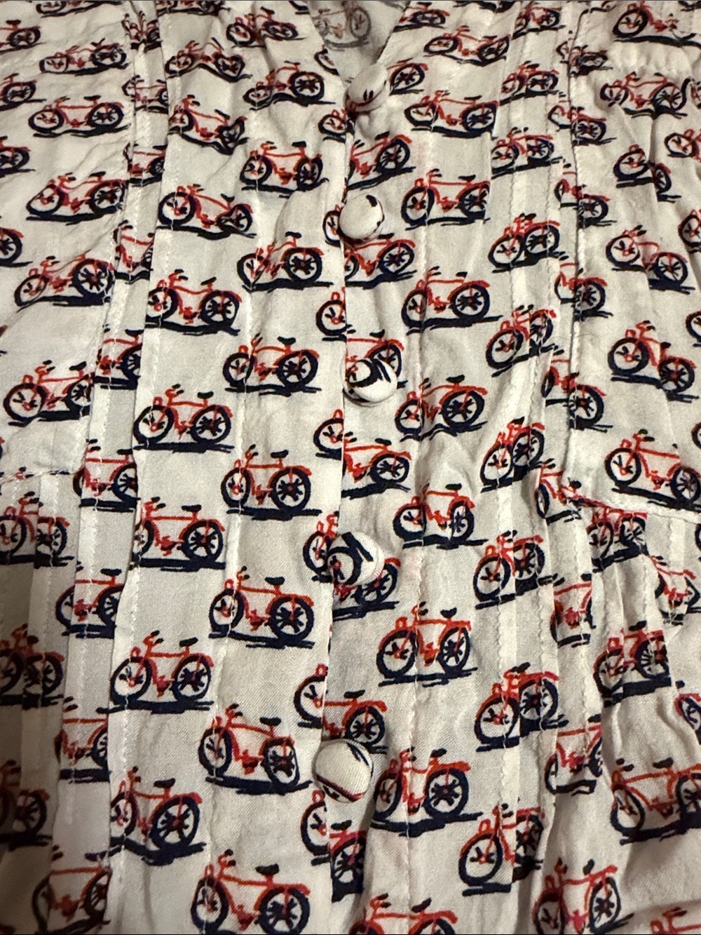 Anthropologie White Blouse with Red & Navy Bicycle Print - Picture 4 of 5